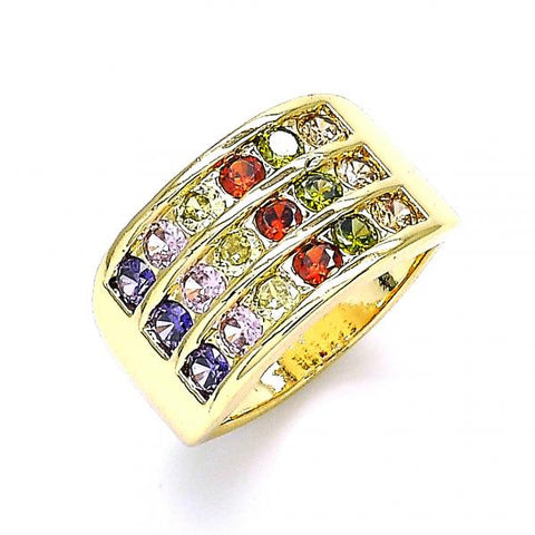 Anillo Multi Piedra 01.346.0017.1.07 Oro Laminado, con Zirconia Cubica Multicolor, Pulido, Dorado