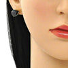 Arete Dormilona 5.128.021.6 Oro Laminado, con Zirconia Cubica Negro, Pulido, Dorado