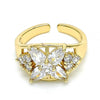 Anillo Multi Piedra 01.210.0081.1 Oro Laminado, Diseño de Flor, con Zirconia Cubica Blanca, Pulido, Dorado