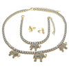 Collar, Pulso y Arete 06.372.0017 Oro Laminado, Diseño de Elefante, con Zirconia Cubica Blanca y CristalBlanca, Pulido, Dorado