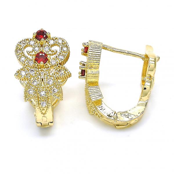 Argolla Huggie 02.217.0093.1.15 Oro Laminado, con Zirconia Cubica Granate y Blanca, Pulido, Dorado