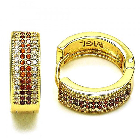 Argolla Huggie 02.195.0072.1.20 Oro Laminado, con Micro Pave Granate y Blanca, Pulido, Dorado