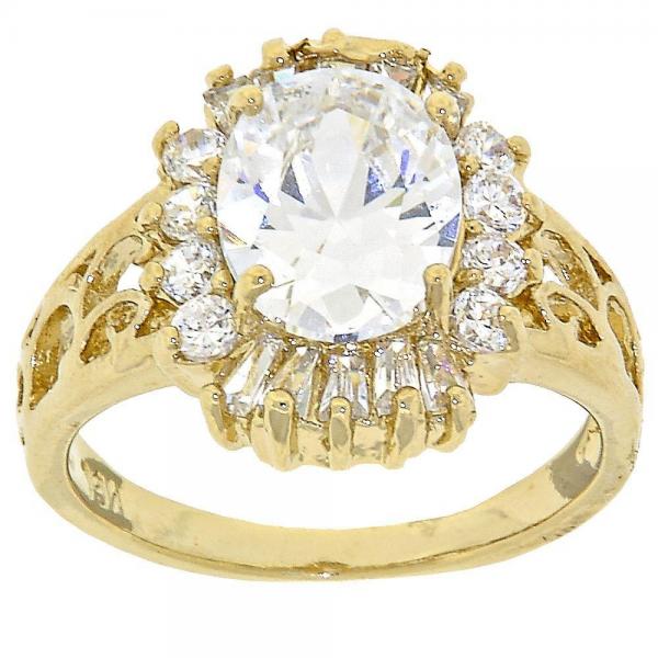 Anillo Multi Piedra 5.167.006.09 Oro Laminado, Diseño de Cluster, con Zirconia Cubica Blanca, Pulido, Dorado