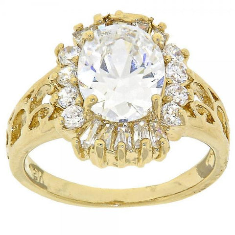 Anillo Multi Piedra 5.167.006.09 Oro Laminado, Diseño de Cluster, con Zirconia Cubica Blanca, Pulido, Dorado