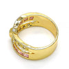Anillo Multi Piedra 01.210.0045.14.08 Oro Laminado, con Zirconia Cubica Rosado y Blanca, Pulido, Dorado