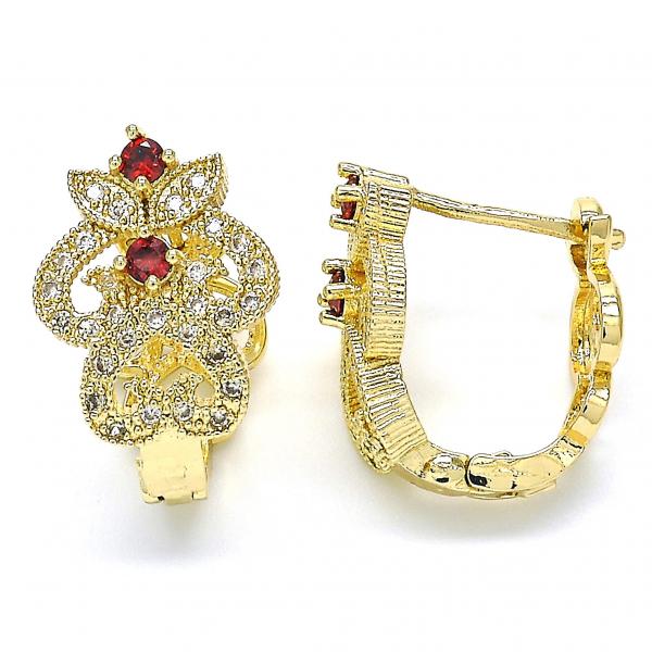 Argolla Huggie 02.217.0094.1.15 Oro Laminado, con Zirconia Cubica Granate y Blanca, Pulido, Dorado