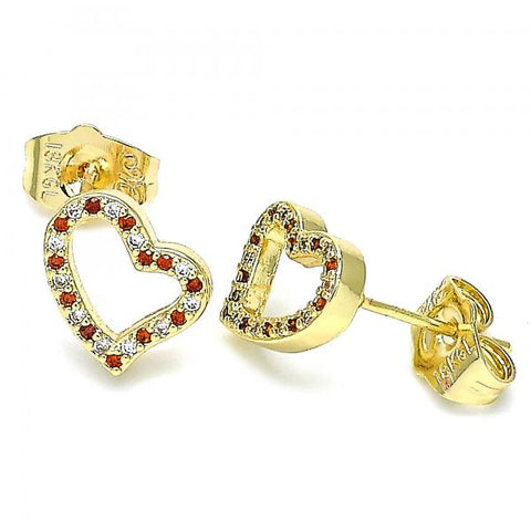 Arete Dormilona 02.156.0494.1 Oro Laminado, Diseño de Corazon, con Micro Pave Granate y Blanca, Pulido, Dorado