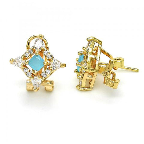 Arete Dormilona 02.217.0081.5 *PROMO* Oro Laminado, Diseño de Gota, con Zirconia Cubica Turquesa y Blanca, Pulido, Dorado