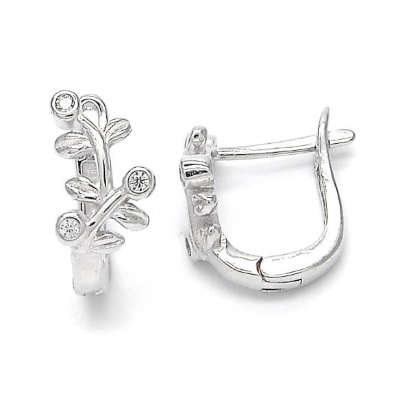 Argolla Huggie 02.332.0016.12 Plata Rodinada, Diseño de Oja, con Zirconia Cubica Blanca, Rodinado