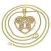 Collares con Dije 04.351.0023.20 Oro Laminado, Diseño de Corazon y Mariposa, Diseño de Corazon, con Cristal Blanca, Pulido, Tricolor