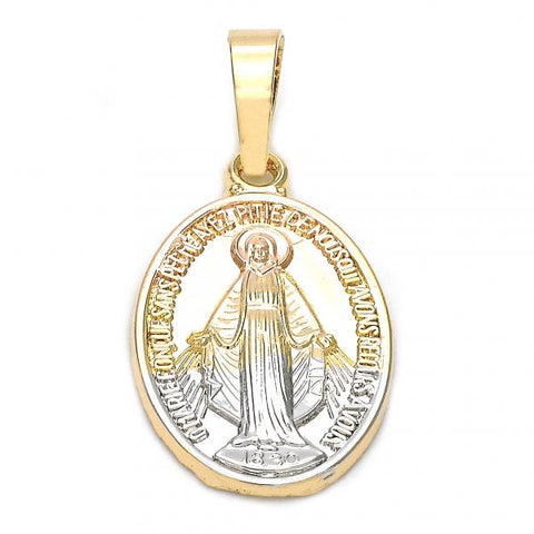 Dije Religioso 5.199.032 Oro Laminado, Diseño de Medalla Milagrosa, Diamantado, Tricolor