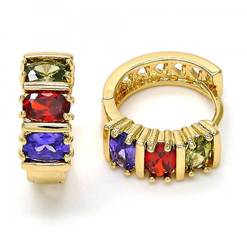 Argolla Huggie 02.210.0026.1.15 Oro Laminado, con Zirconia Cubica Multicolor, Pulido, Dorado