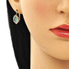 Arete Gancho Frances 02.122.0082.9 Oro Laminado, Diseño de Oja, con Cristal Topacio Azul y Blanca, Pulido, Dorado