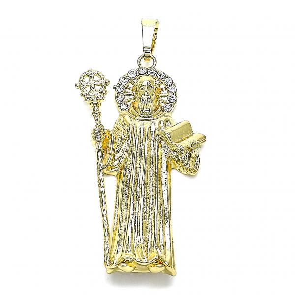 Dije Religioso 05.253.0145 Oro Laminado, Diseño de San Benito, con Cristal Blanca, Pulido, Dorado