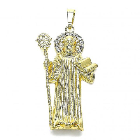 Dije Religioso 05.253.0145 Oro Laminado, Diseño de San Benito, con Cristal Blanca, Pulido, Dorado