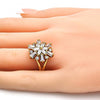 Anillo Multi Piedra 01.210.0037.08 Oro Laminado, Diseño de Flor, con Zirconia Cubica Blanca, Pulido, Dorado