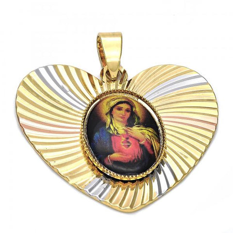 Dije Religioso 5.194.018 Oro Laminado, Diseño de Sagrado Corazon de Maria, Diamantado, Tricolor