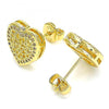 Arete Dormilona 02.156.0468 Oro Laminado, Diseño de Corazon, con Micro Pave Blanca, Pulido, Dorado