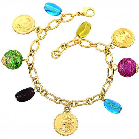 Pulsera de Dije 03.91.0043 Oro Laminado, Diseño de Camafeo y Bola, Diseño de Camafeo, con Opal Topacio Azul y Amatista, Pulido, Dorado