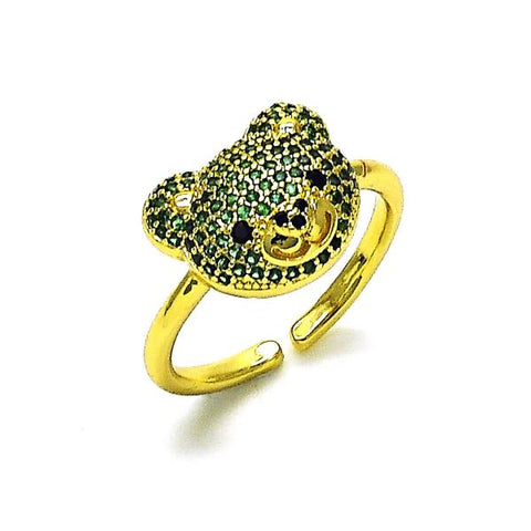 Anillo Multi Piedra 01.368.0019.3 Oro Laminado, Diseño de Osito, con Micro Pave Verde y Negro, Pulido, Dorado