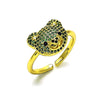 Anillo Multi Piedra 01.368.0019.3 Oro Laminado, Diseño de Osito, con Micro Pave Verde y Negro, Pulido, Dorado