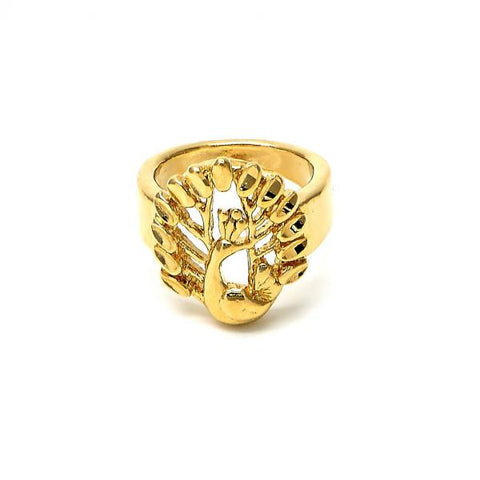 Anillo Elegante 5.175.008.07 Oro Laminado, Diseño de Pavo Real, Diamantado, Dorado