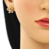 Arete Dormilona 02.387.0020 Oro Laminado, Diseño de Mariposa, con Zirconia Cubica Rosado, Pulido, Dorado