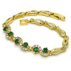 Pulsera Elegante 03.266.0025.3.07 Oro Laminado, Diseño de Infinito, con Zirconia Cubica Verde y Blanca, Pulido, Dorado