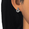 Arete Dormilona 02.336.0098 Plata Rodinada, Diseño de Cisne, con Zirconia Cubica Negro y CristalBlanca, Pulido, Rodinado