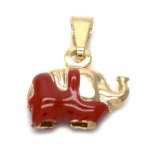 Dije Elegante 05.32.0062.2 Oro Laminado, Diseño de Elefante, Esmaltado Rojo, Dorado