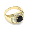 Anillo de Hombre 01.266.0047.2.12 Oro Laminado, con Zirconia Cubica Negro y Micro PaveBlanca, Pulido, Dorado