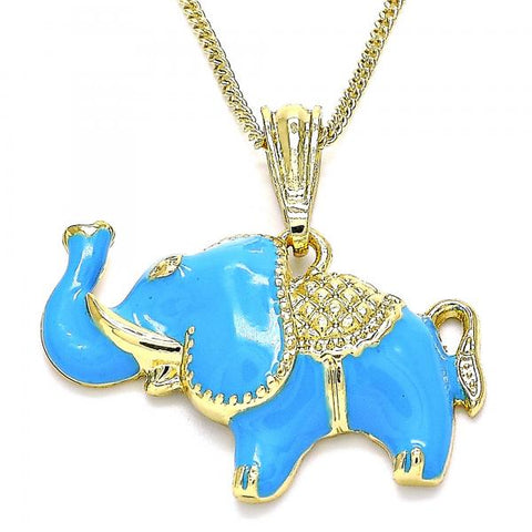 Collares con Dije 04.380.0002.3.20 Oro Laminado, Diseño de Elefante, Esmaltado Azul, Dorado