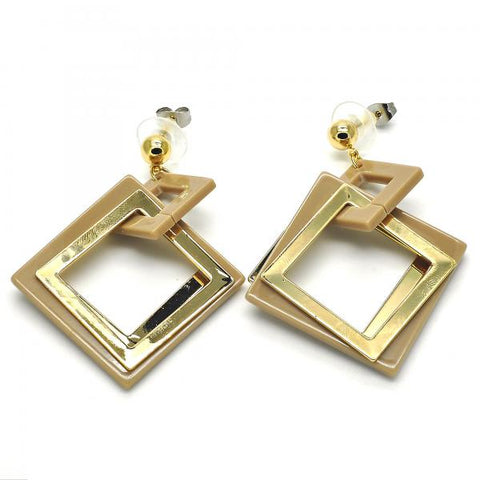 Arete Largo 02.268.0075.2 Oro Laminado, Resinado Marron, Dorado