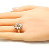 Anillo Multi Piedra 01.210.0097.07 Oro Laminado, Diseño de Flor, con Zirconia Cubica Blanca, Pulido, Dorado
