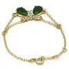 Pulsera Elegante 03.91.0066.07 Oro Laminado, Diseño de Mariposa y Rolo, Diseño de Mariposa, con Zirconia Cubica Verde y CristalBlanca, Pulido, Dorado