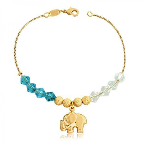 Pulsera de Dije 03.32.0202.07 Oro Laminado, Diseño de Elefante y Box, Diseño de Elefante, con Cristal Blanca y Turquesa, Pulido, Dorado