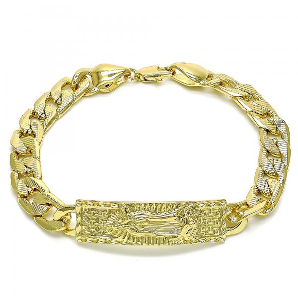 Pulsera Elegante 03.380.0115.09 Oro Laminado, Diseño de Guadalupe y Cubana Pave, Diseño de Guadalupe, Pulido, Dorado