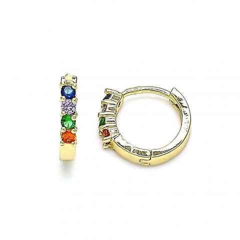 Argolla Huggie 02.210.0604.5.12 Oro Laminado, con Zirconia Cubica Multicolor, Pulido, Dorado