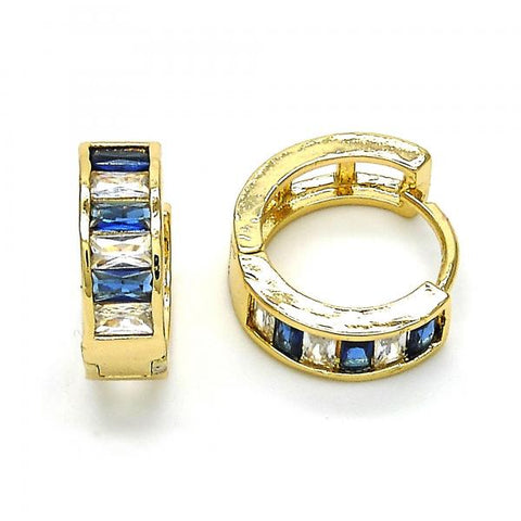 Argolla Huggie 02.237.0013.3.15 Oro Laminado, con Zirconia Cubica Zafiro Azul y Blanca, Pulido, Dorado