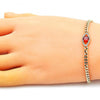 Pulsera Elegante 03.213.0143.1.07 Oro Laminado, Diseño de Ojo Griego, con Zirconia Cubica Granate y Micro PaveBlanca, Pulido, Dorado