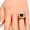 Anillo Multi Piedra 01.205.0010.3.08 Oro Laminado, Diseño de Flor, con Zirconia Cubica Negro y Blanca, Pulido, Dorado