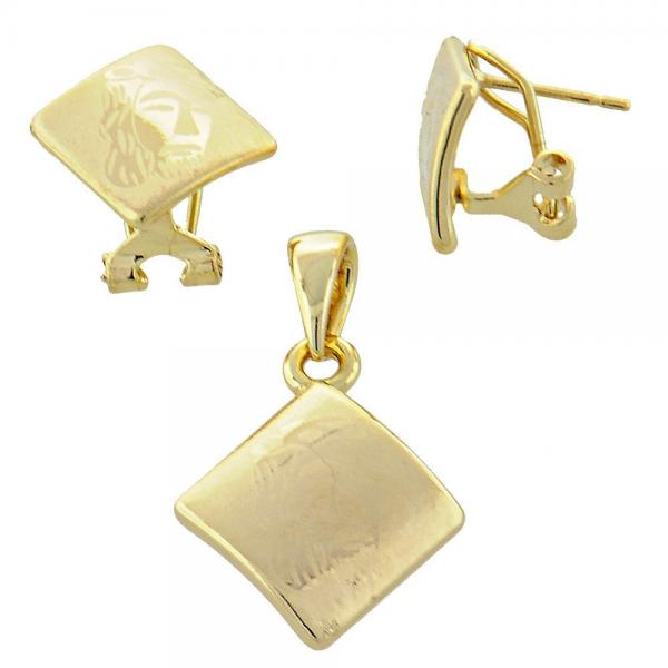 Juego de Arete y Dije de Adulto 5.053.012 Oro Laminado, Diseño de Jesus, Pulido, Dorado