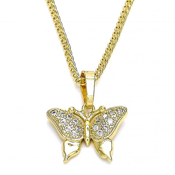 Collares con Dije 04.316.0003.20 Oro Laminado, Diseño de Mariposa, con Micro Pave Blanca, Pulido, Dorado