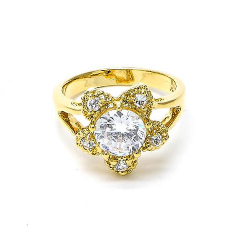 Anillo Multi Piedra 5.169.015.08 Oro Laminado, Diseño de Flor, con Zirconia Cubica Blanca, Pulido, Dorado