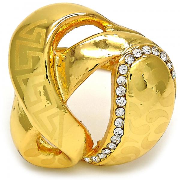 Anillo Multi Piedra 01.241.0009.10 Oro Laminado, Diseño de Llave Griega, con Cristal Blanca, Pulido, Dorado