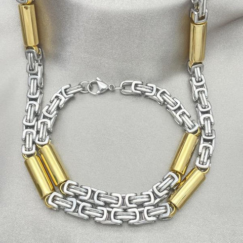 Collar y Pulso 06.363.0022 Acero Inoxidable, Diseño de Llave Griega, Pulido, Dos Tonos