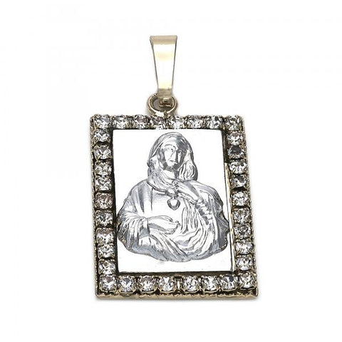 Dije Religioso 5.198.017 Oro Laminado, Diseño de Sagrado Corazon de Maria, con Zirconia Cubica Blanca, Pulido, Dos Tonos