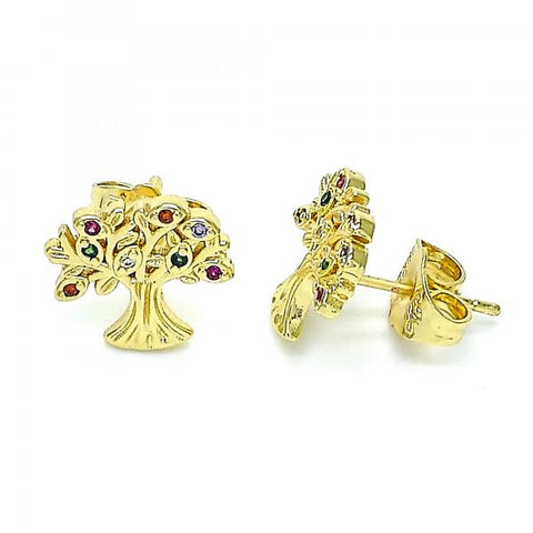Arete Dormilona 02.156.0607 Oro Laminado, Diseño de Gota, con Micro Pave Multicolor, Pulido, Dorado