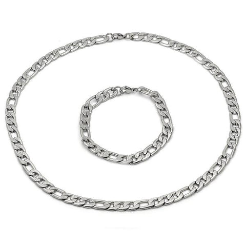 Collar y Pulso 06.116.0044 Acero Inoxidable, Diseño de Figaro, Diamantado, Acero