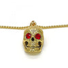 Collares con Dije 04.242.0059.30 Oro Laminado, Diseño de Calavera, con Cristal Granate, Pulido, Dorado